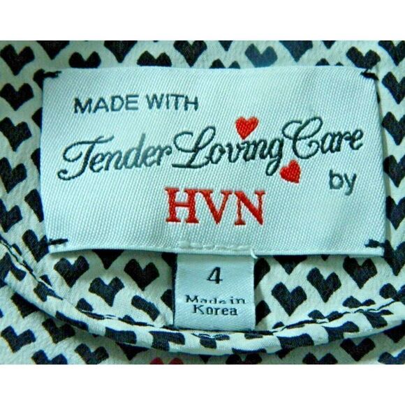 Tender Loving Care by HVN Dress Size 4 Silk Black White‎ Heart Print Button Up - Picture 11 of 12